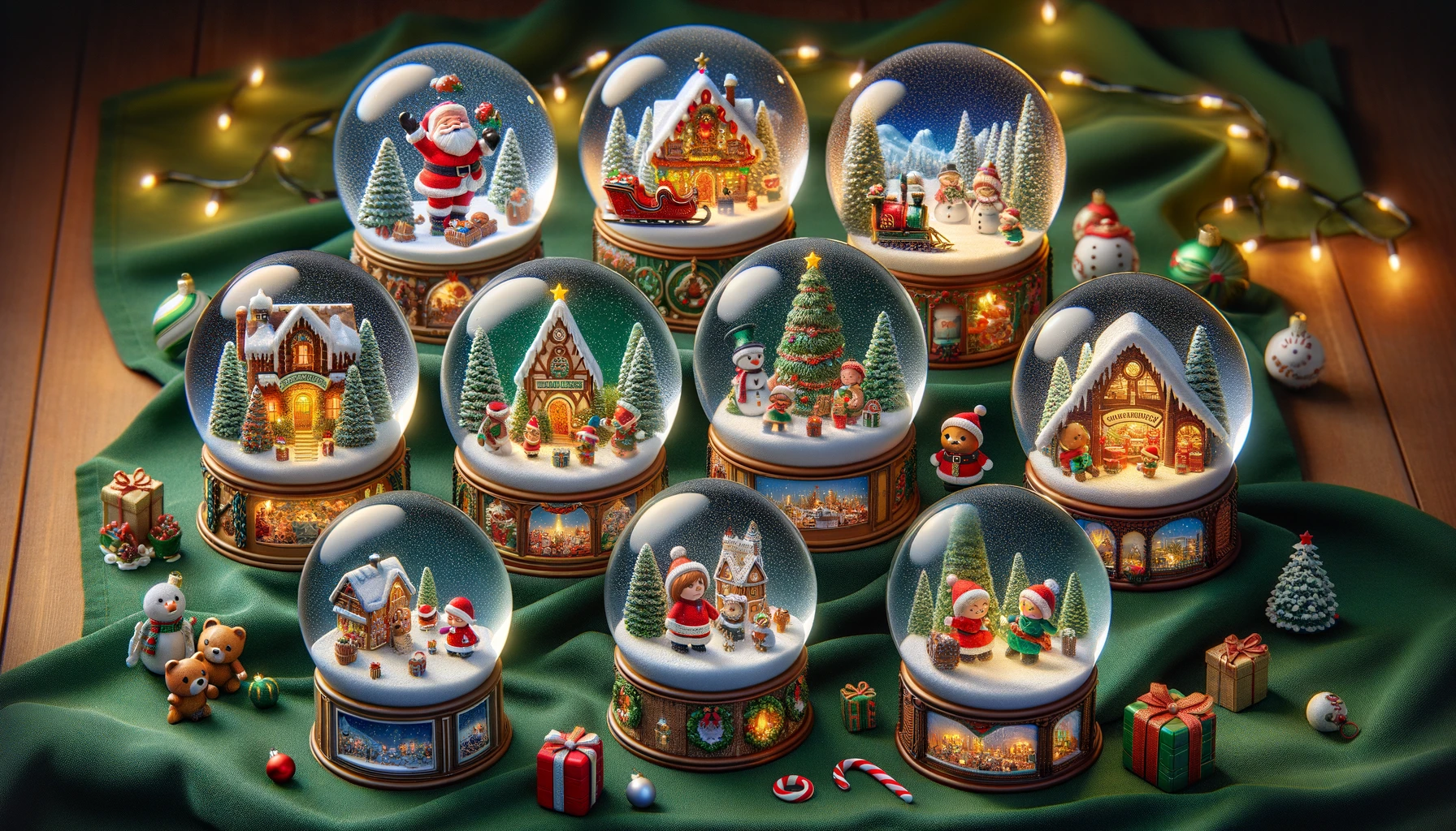 10 Christmas Snow Globes with Christmas Lights