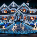 An Elaborately Decorated House with Christmas Lights – FREE Image Download