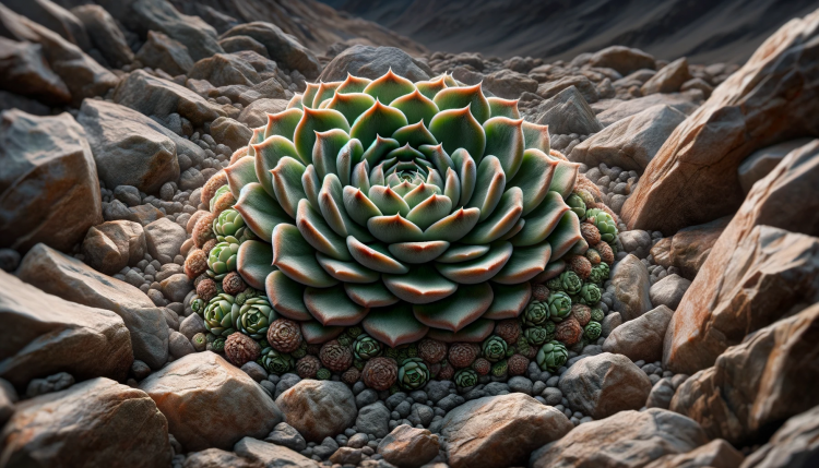 A Sempervivum (Hens and Chicks) succulent cluster