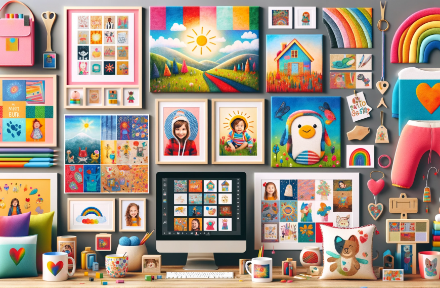 A collage of creative ways to display children's artwork.