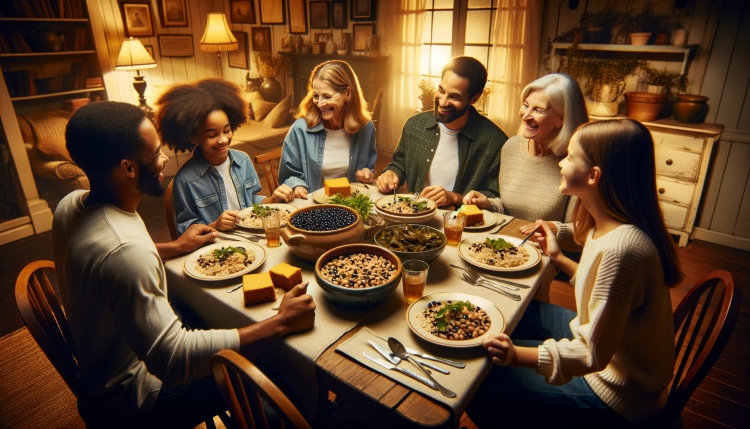 A family enjoying a meal of Hoppin' John