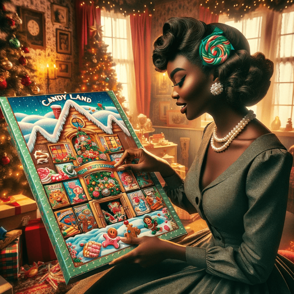 Ai Generated Image Woman with a Candy Christmas Advent Calendar