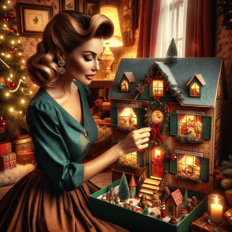 Woman with doll house advent calendar