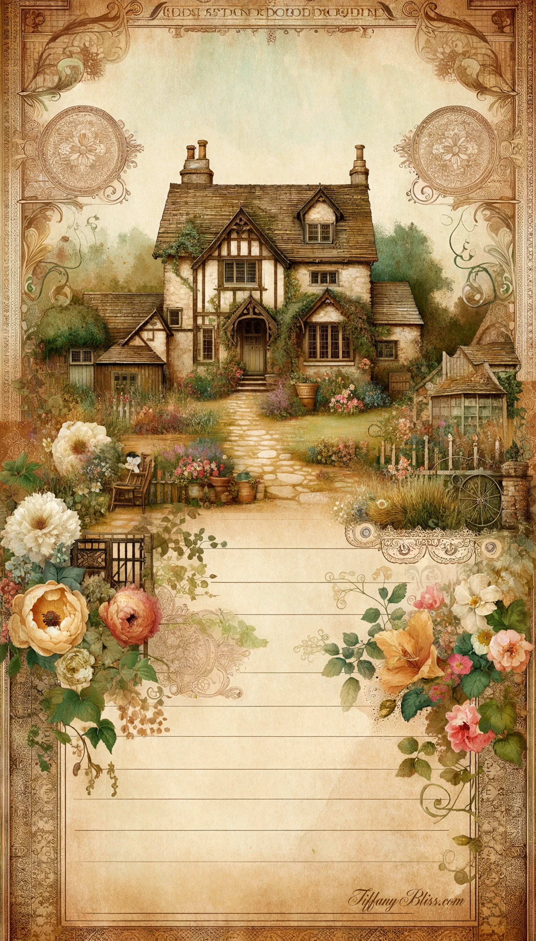 Antique Cottage Garden Notepad Stationery