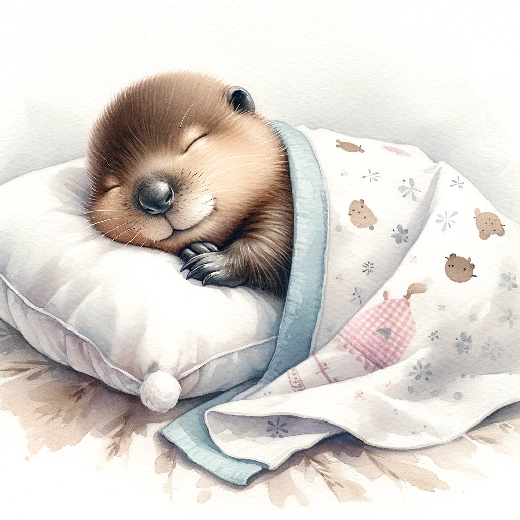 Baby Beaver Sleeping Peacefully on a Bed Painting