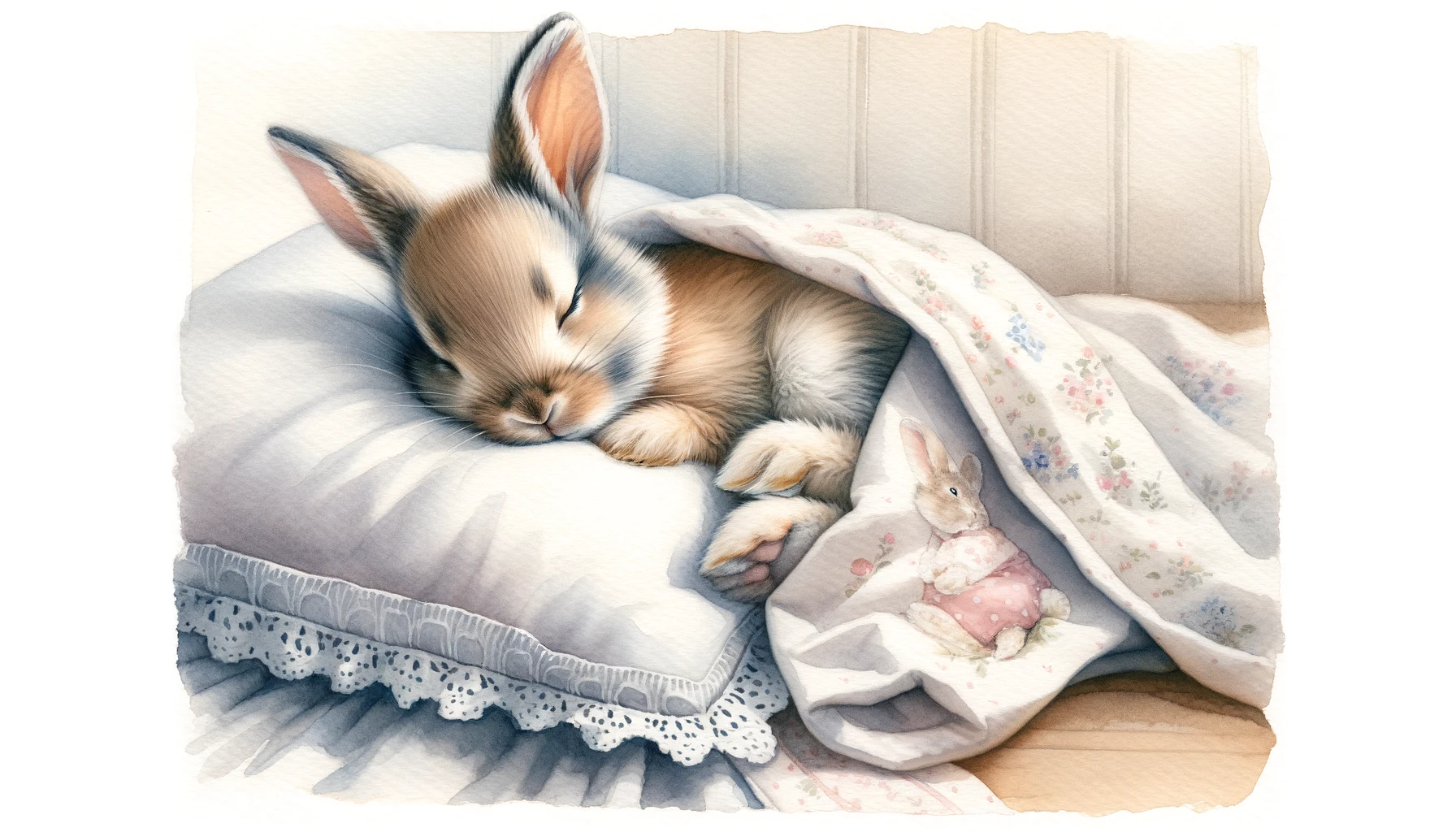 Baby Bunny Sleeping on a Pillow Painting