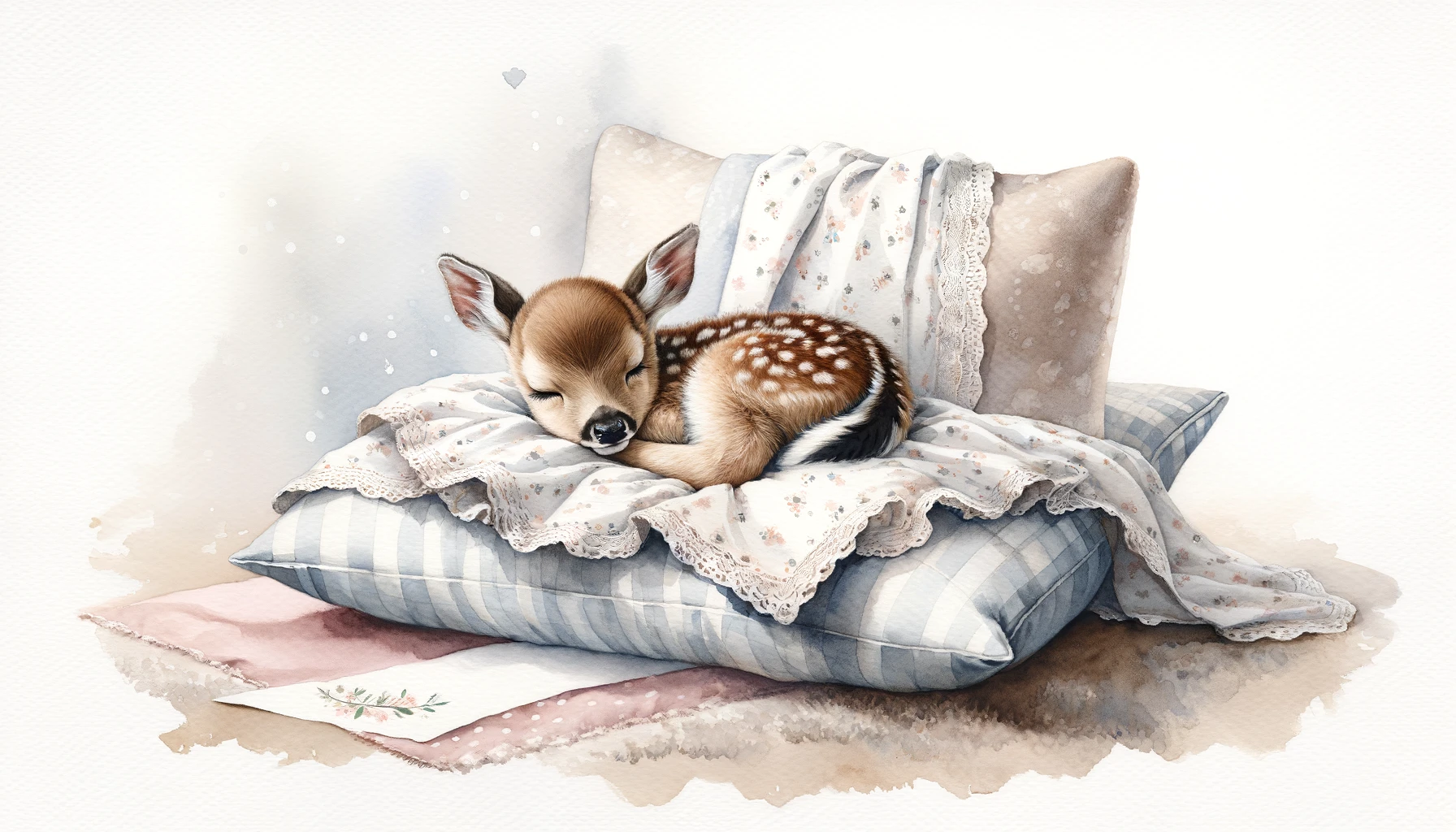 Baby Deer Sleeping on a Pillow Painting