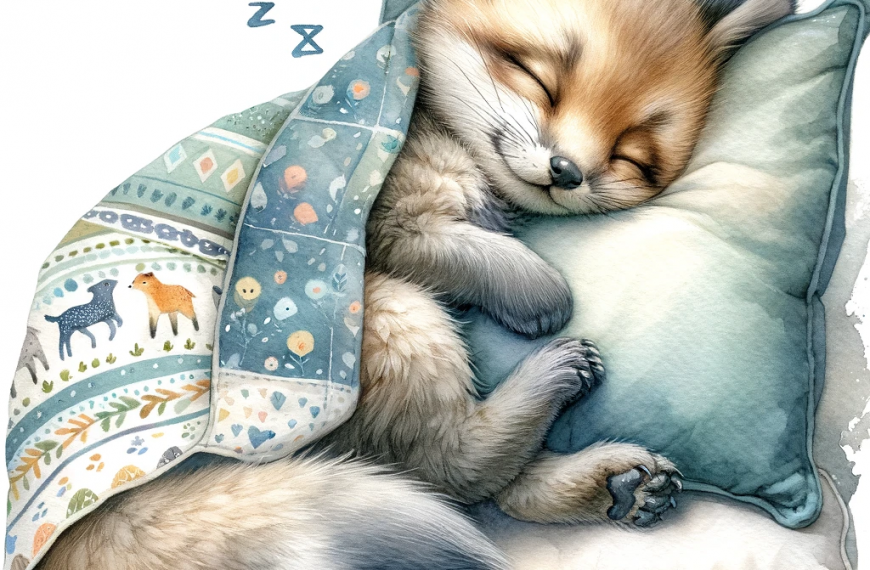 Baby Fox Cub Sleeping on a Pillow Watercolor