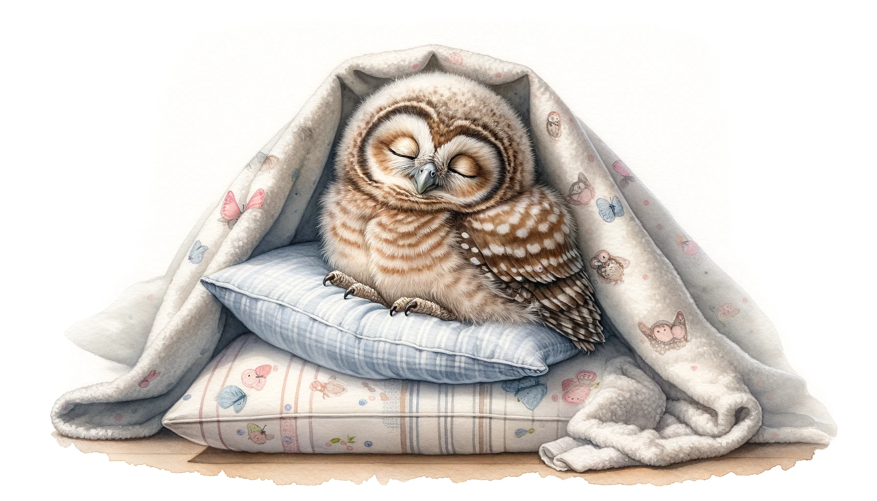 Baby Owl Sleeping on a Pillow Painting