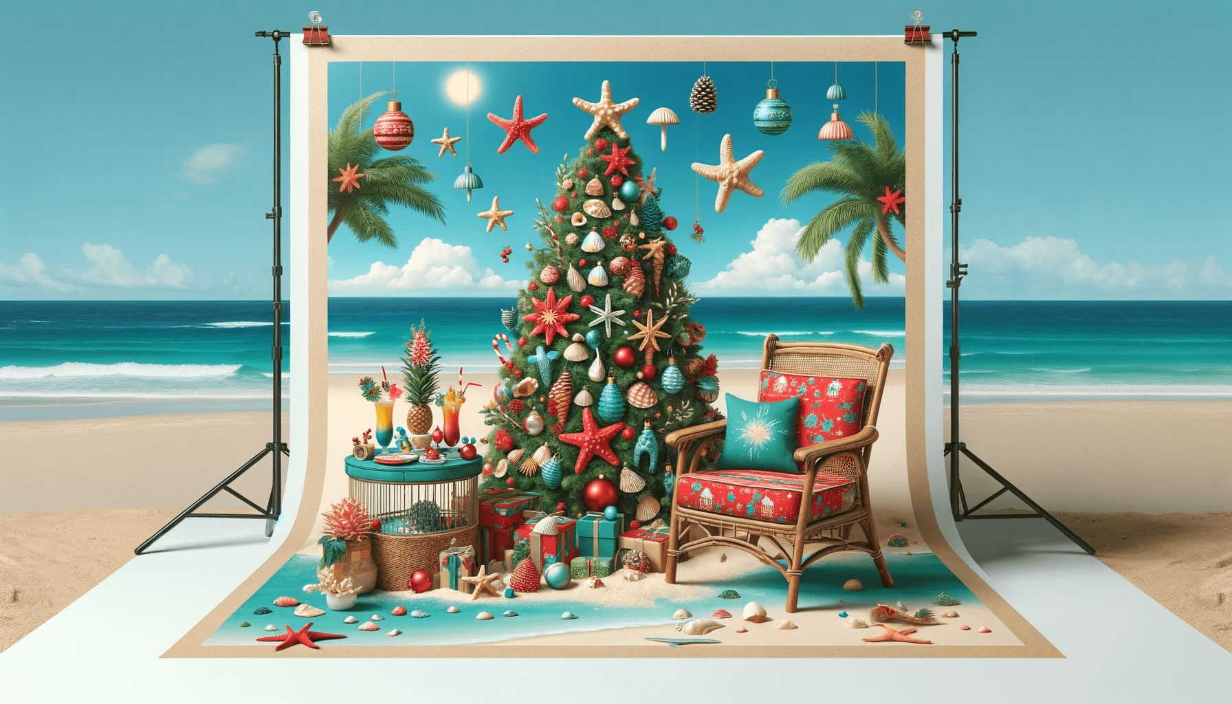 Beach holiday Christmas backdrop