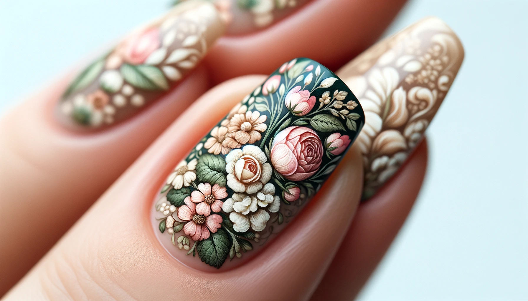 Beautiful Floral Rose Nail Art