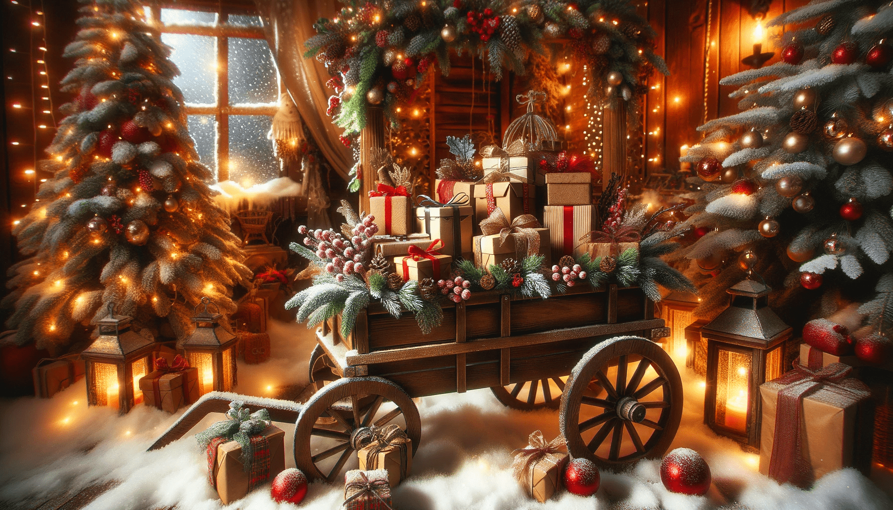 Beautiful wagon Christmas backdrop