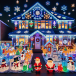 A House Decorated With with Christmas Lights Full Moon – FREE Image Download