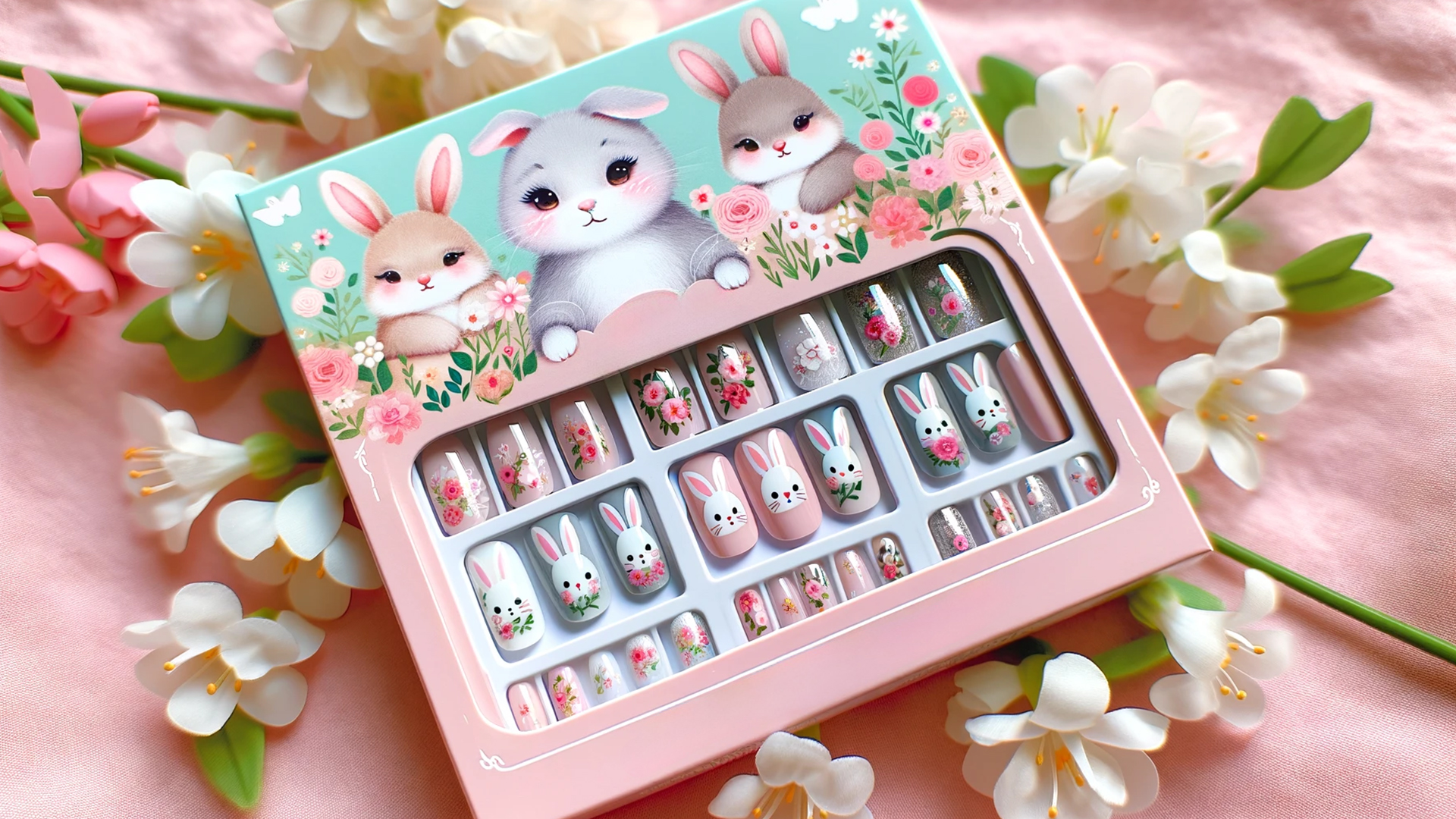 Bunny Rabbit Cute Acrylic Nail Art Packaged