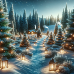 Reindeer having coffee in the Snow Christmas Trees – FREE Image Download