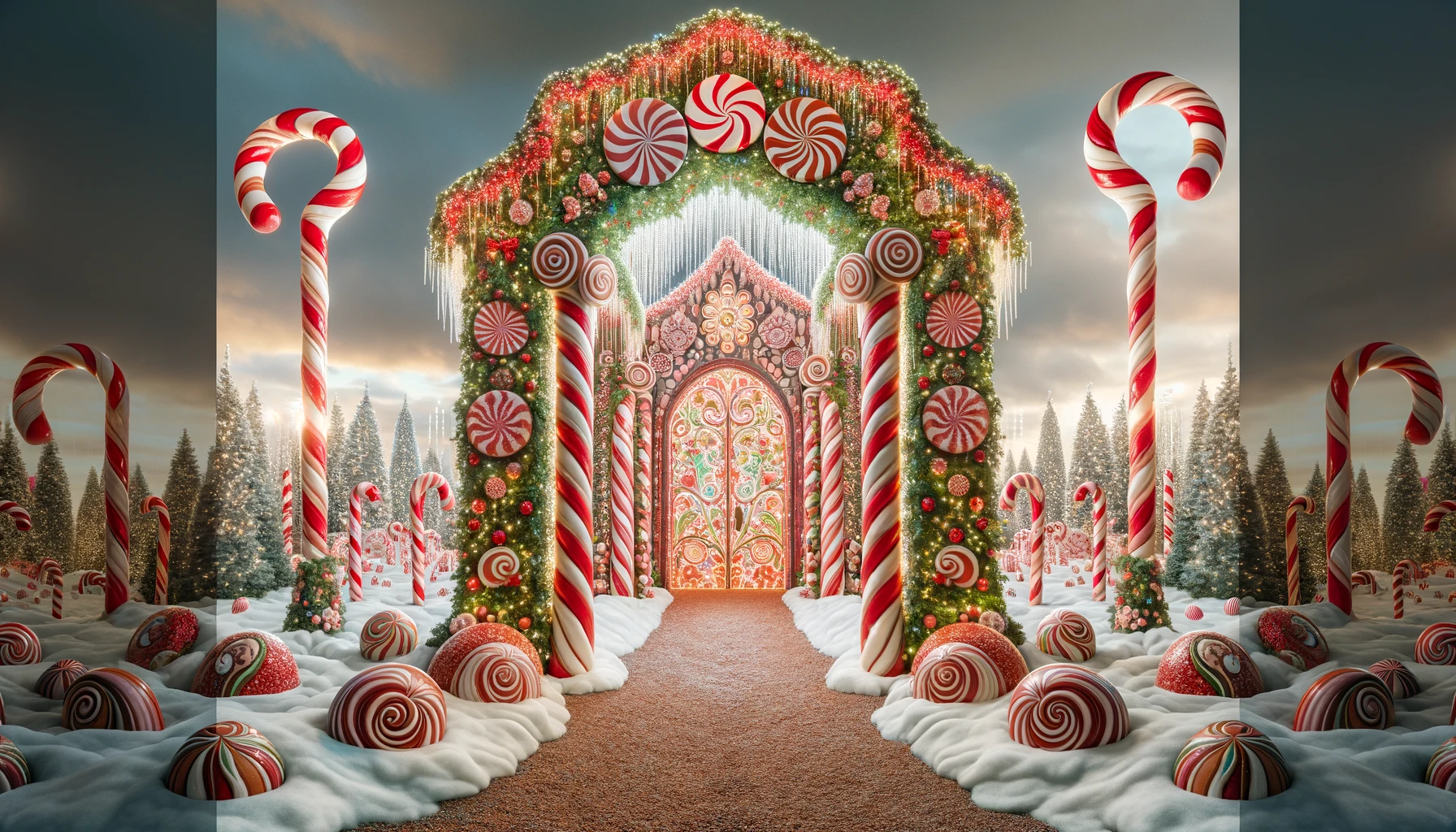 Candy Cane Arbor snow