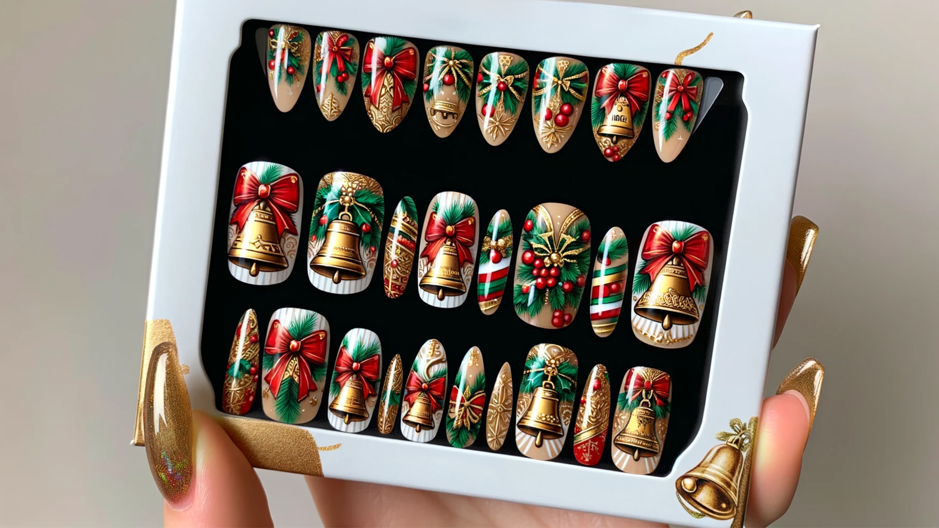 Christmas Acrylic Jingle Bells Nail Art