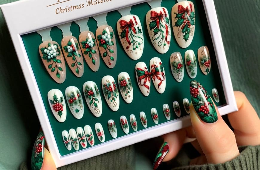 Mistletoe Holly Christmas Acrylic Nails Packaged