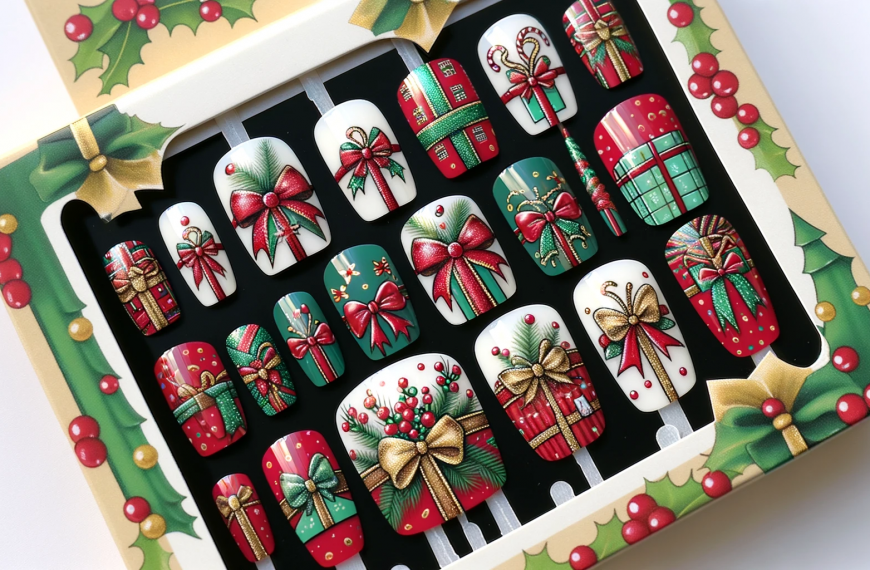 Christmas Bows Nail Art Present Fake Nails