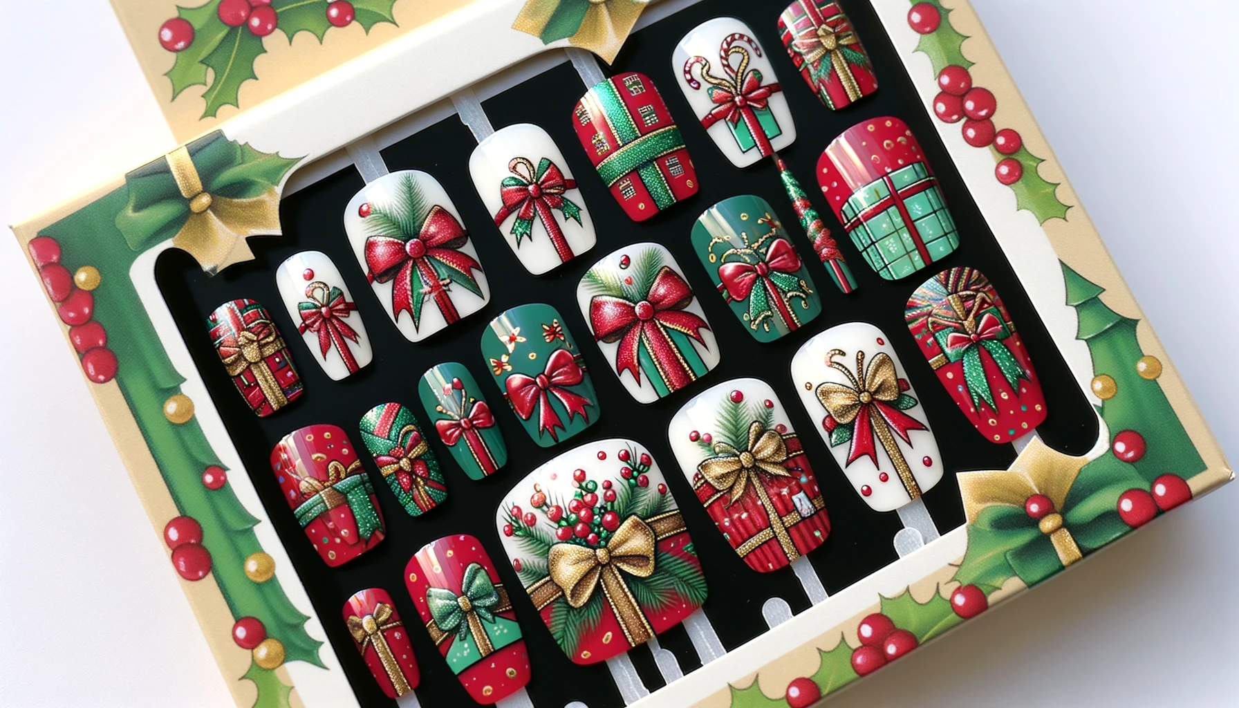 Christmas Bows Nail Art Present Fake Nails