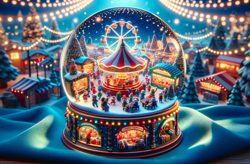 Christmas Carnival Snow Globe with Lights at Night