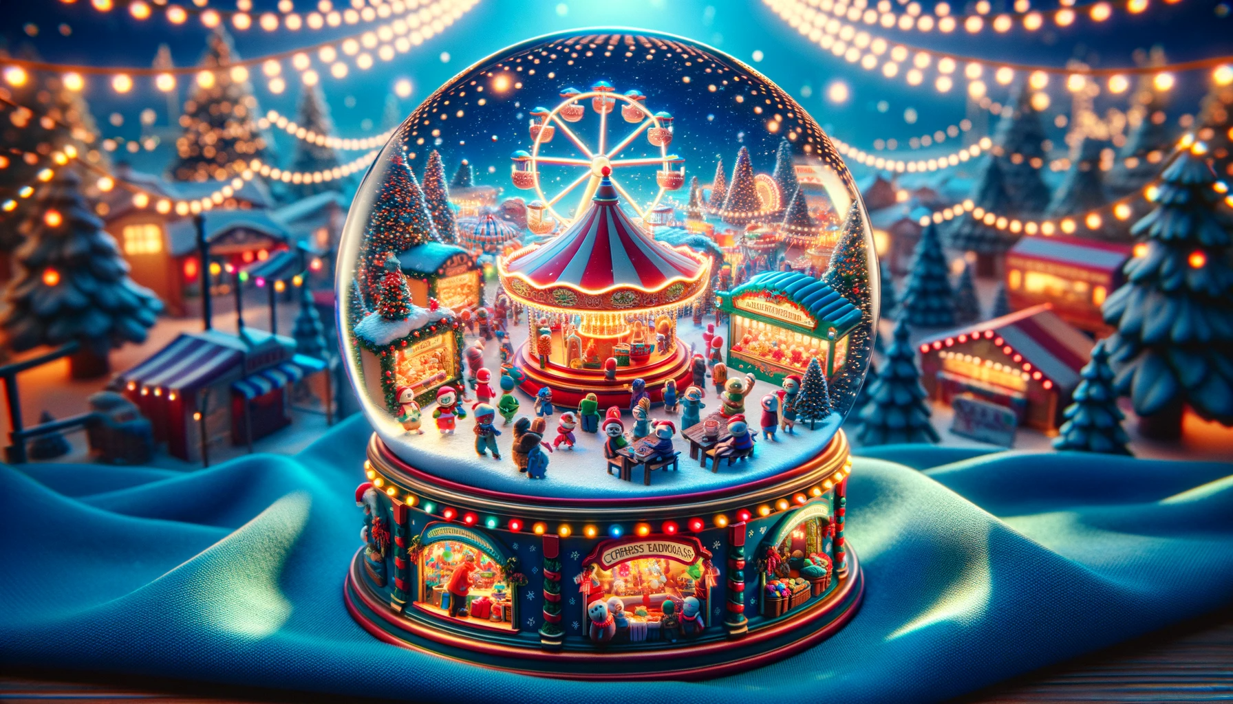 Christmas Carnival Snow Globe with Lights at Night