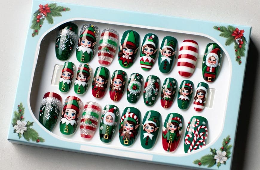 Christmas Elf Acrylic Nails Candy Cane Packaged Nail Art