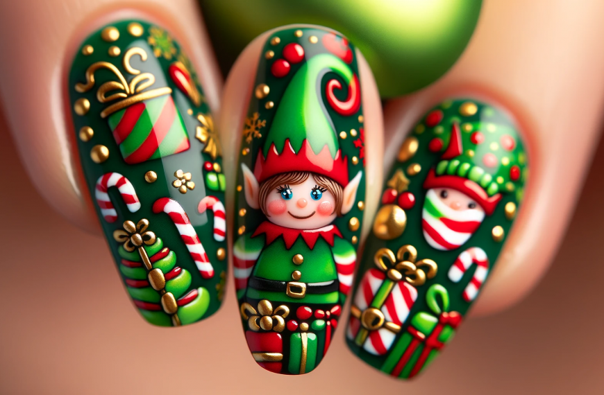 Christmas Elf Green Nail Art