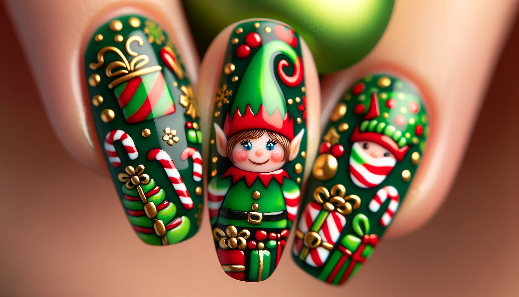 Christmas Elf Green Nail Art