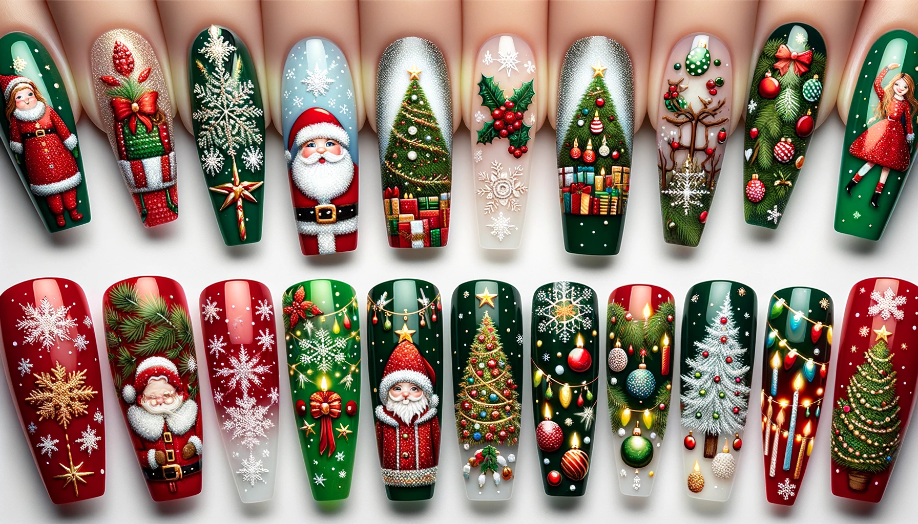 Christmas Fake Nails Display Santa Snowflake Ornaments