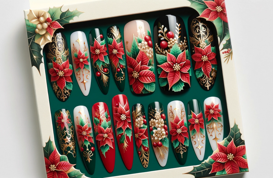 Christmas Fake Nails Poinsettia Packaged