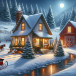 Santa Reindeer Snow Cabin Christmas Tree – FREE Image Download