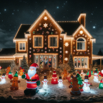 Snowman Christmas Trees Northern Lights Snow Cabin – FREE Image Download