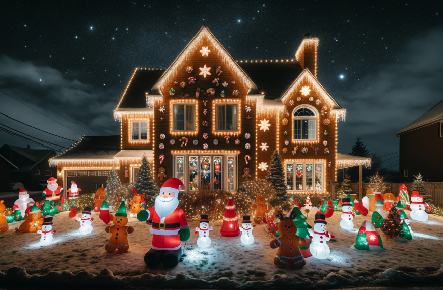 Christmas Lights House Santa Decorations Snow