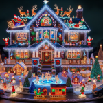 A House Decorated With with Christmas Lights Full Moon – FREE Image Download