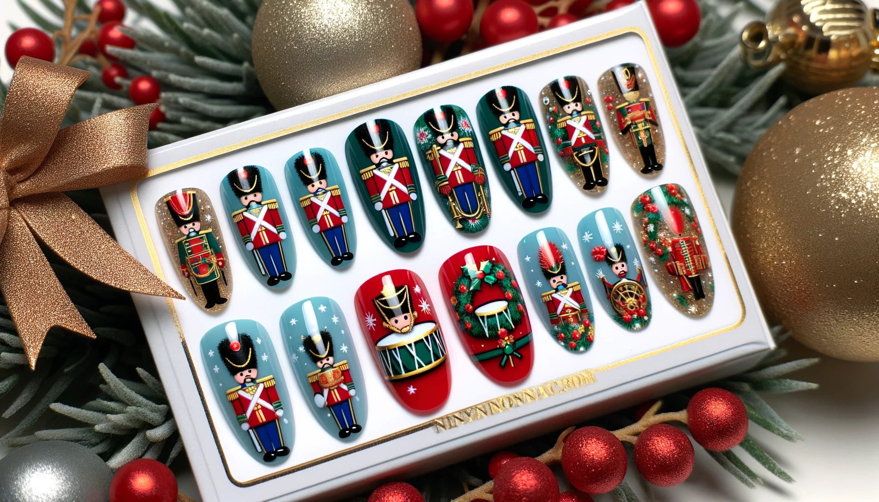 Christmas Nutcracker Soldier Fake Nails Packaged