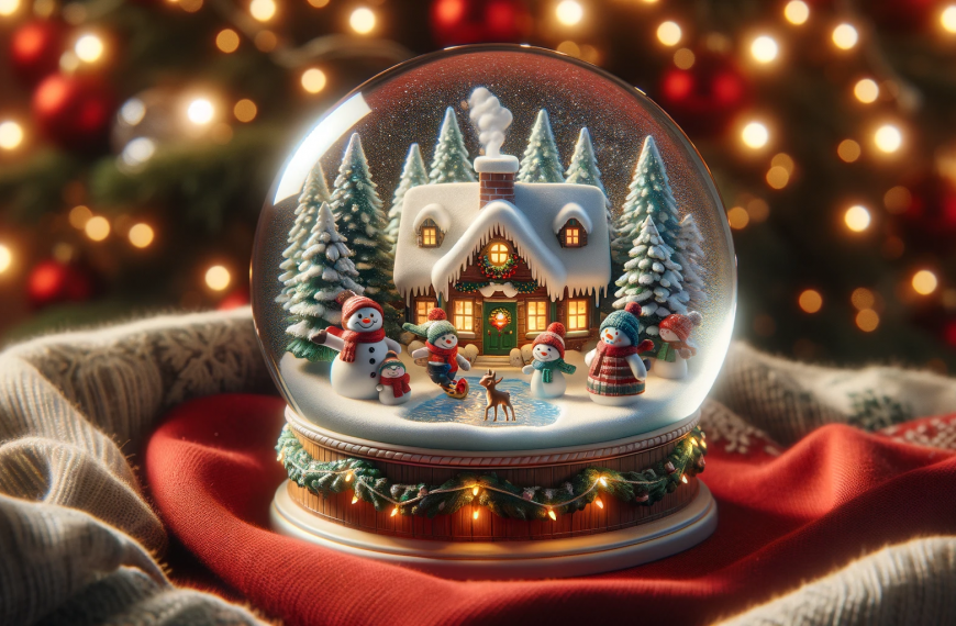 Christmas Snowman and Cottage Snow Globe