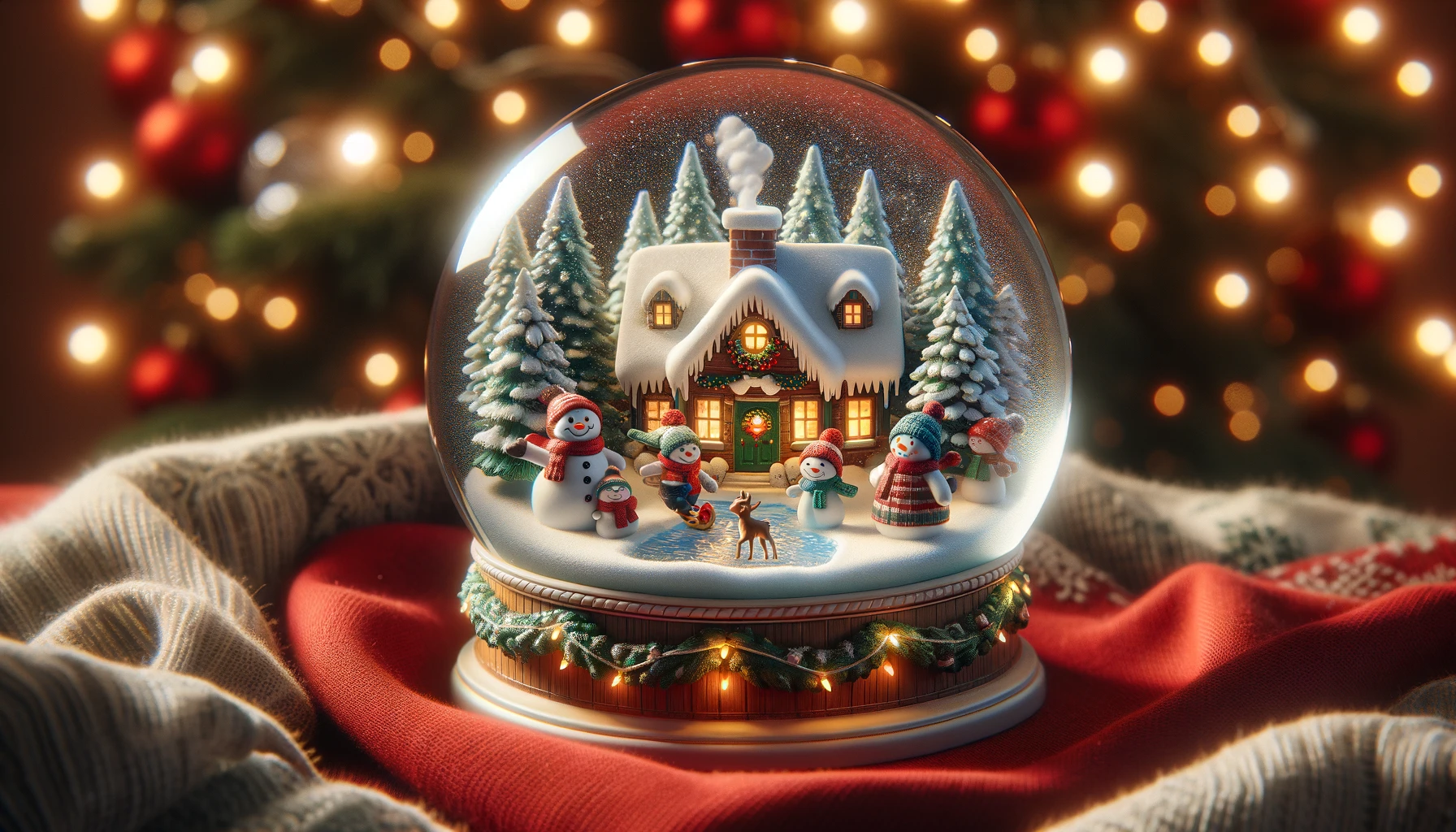 Christmas Snowman and Cottage Snow Globe