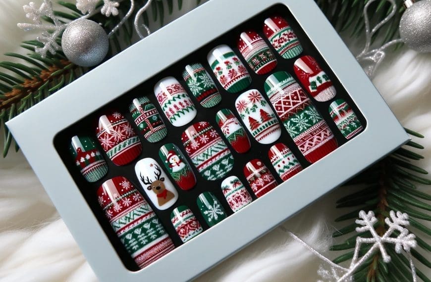 Christmas Sweater Acrylic Nail Art