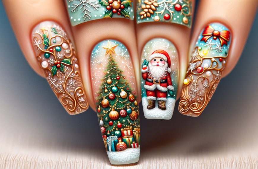 Christmas Tree Santa Claus Nail Art