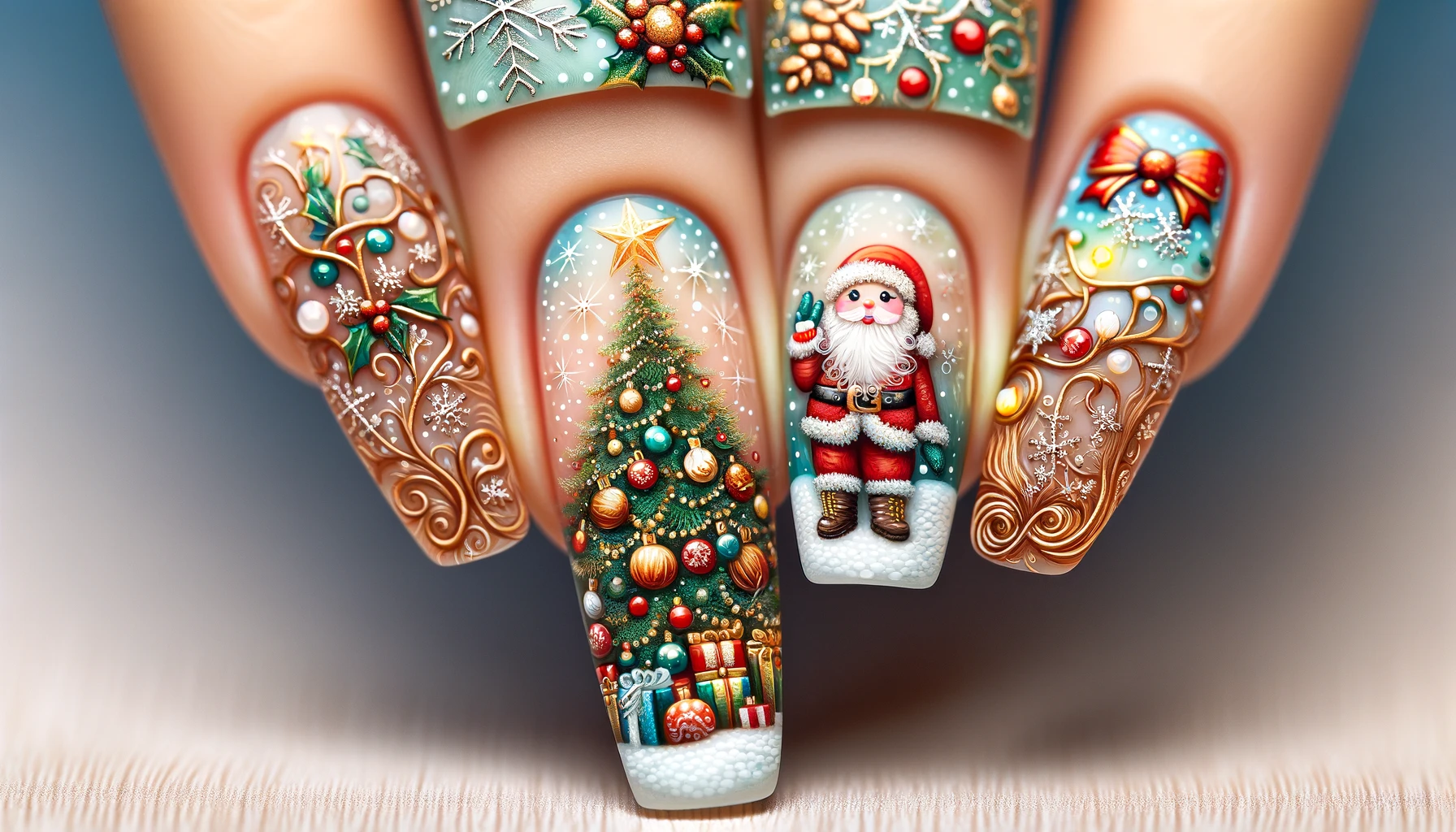 Christmas Tree Santa Claus Nail Art