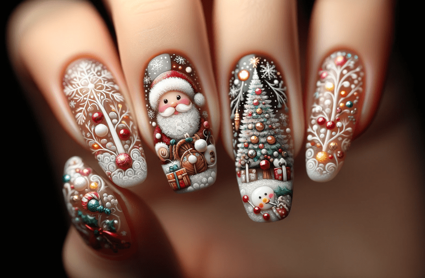 Christmas Tree Santa Ornate Nail Art