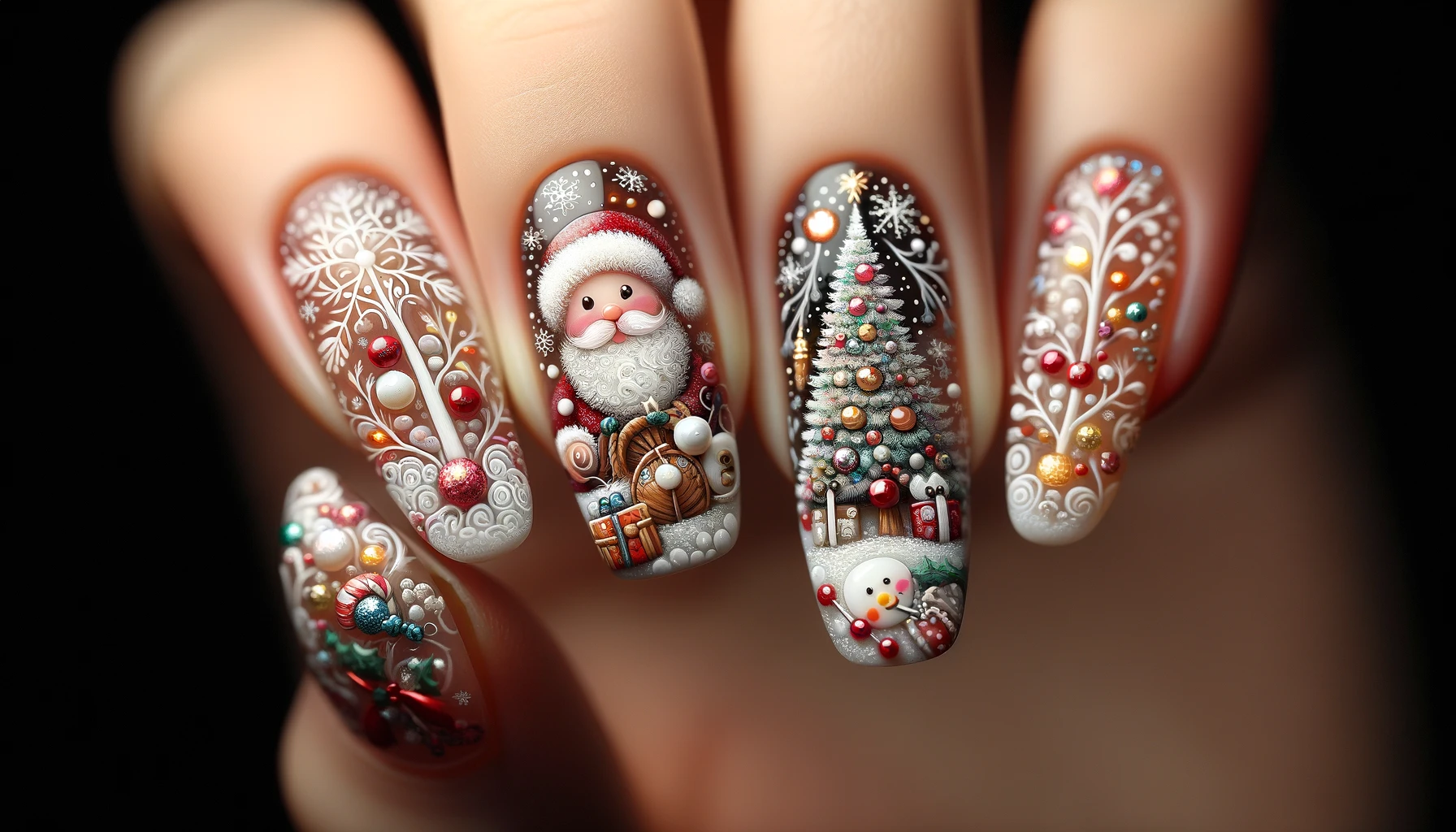 Christmas Tree Santa Ornate Nail Art