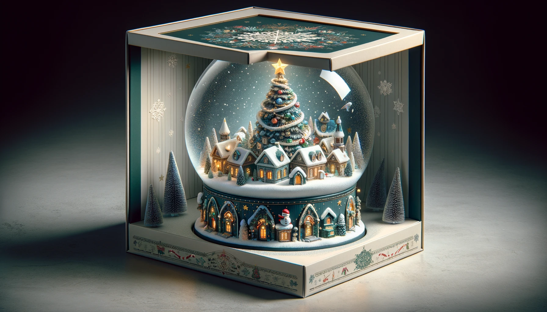 Christmas Tree and Village Snow Globe in Package