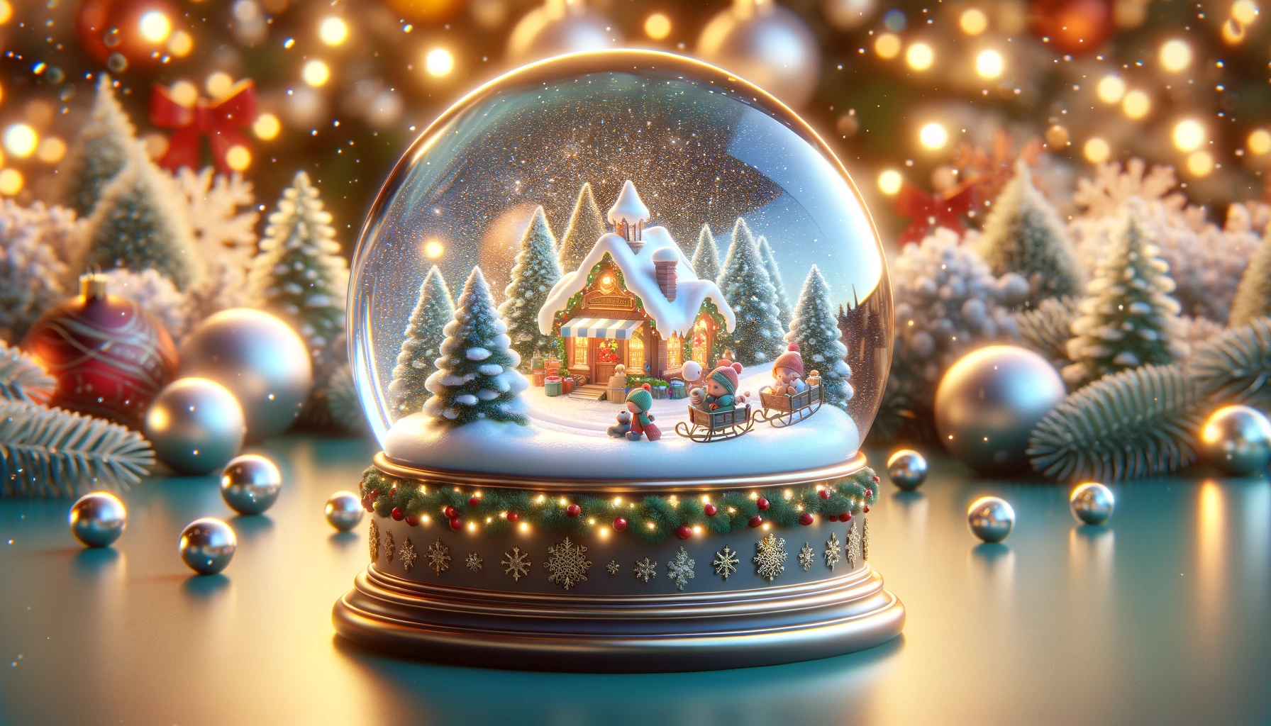 Cottage and Sleigh Christmas Snow Globe