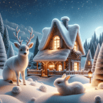 Cottage in the Snow with a Reindeer – Ai Generated Image – Royalty FREE Download