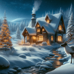 Cottage in the Snow with a Rabbit – Ai Generated Image – Royalty FREE Download