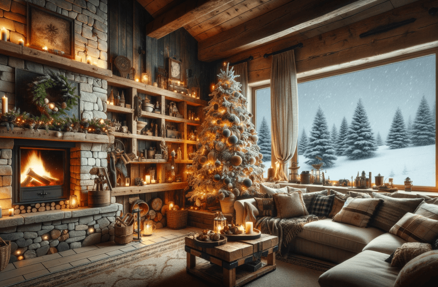 Cozy Cottage Christmas Living Room with Snow