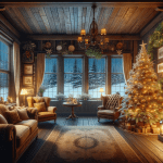 Cozy Cottage in the Snow with Christmas Lights – Ai Generated Image – Royalty FREE Download