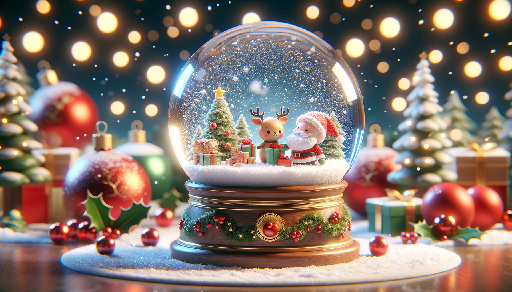 Cute Santa and Reindeer Snow Globe